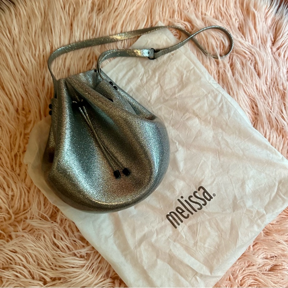 NEW Melissa Jelly Bucket Bag Sac Purse Silver Glitter